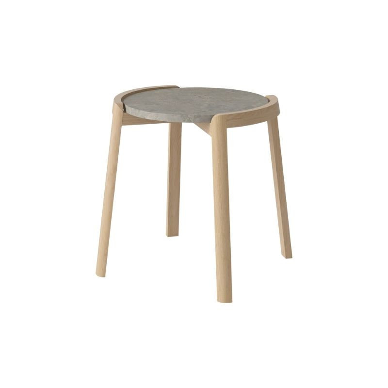 Table basse ronde en bois, plateau marbre ou travertin - Mix