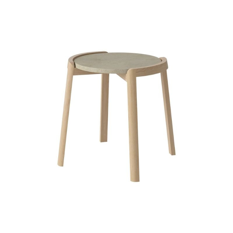 Table basse ronde en bois, plateau marbre ou travertin - Mix