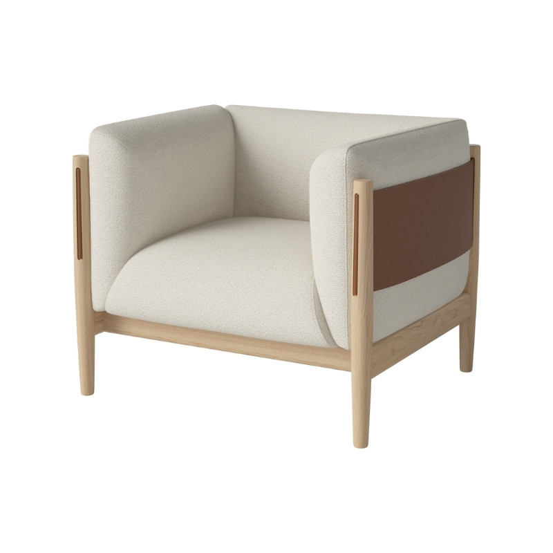 Fauteuil Dive Ivory Cuir Brun Chêne clair