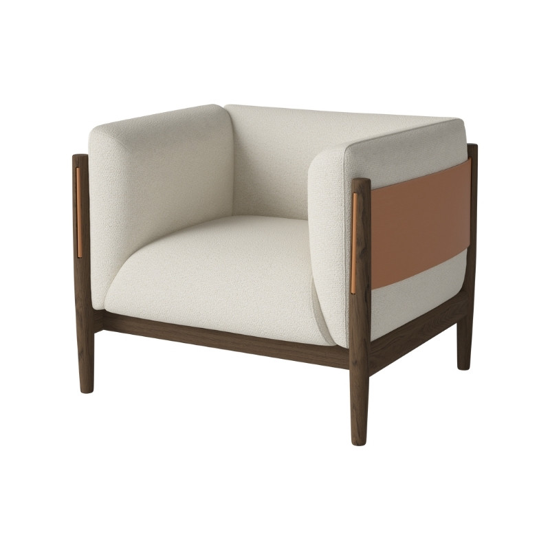 Fauteuil Dive Ivory Cuir Cognac Chêne fonce