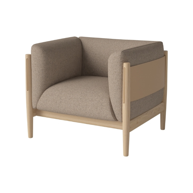Fauteuil Dive Dark Beige, cuir naturel, chêne clair