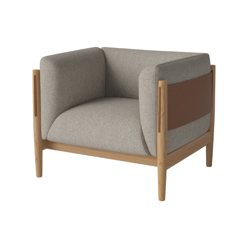 Fauteuil Dive Sand, cuir brun, chene moyen